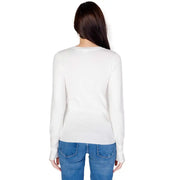 Guess women’s v-neck white cotton sweater with long sleeves in a knit fabric perfect for casual wear