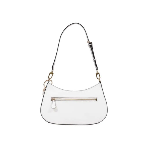 White faux leather Guess Womens shoulder bag with top zipper closure and detachable strap