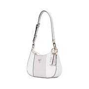 White shoulder bag with gold Guess logo and charm, ideal for fall winter accessories