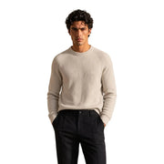 Guess Pull en laine Niro Vanisãe pour femme, en maille côtelée beige, col rond et manches longues, vue de face