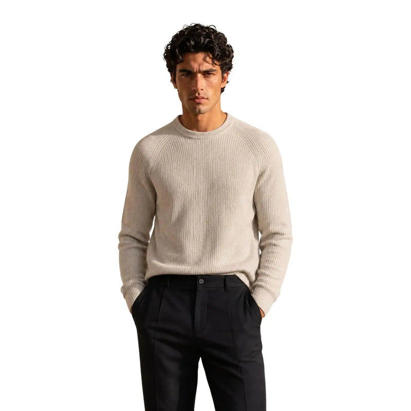 Guess Pull en laine Niro Vanisãe pour femme, en maille côtelée beige, col rond et manches longues, vue de face