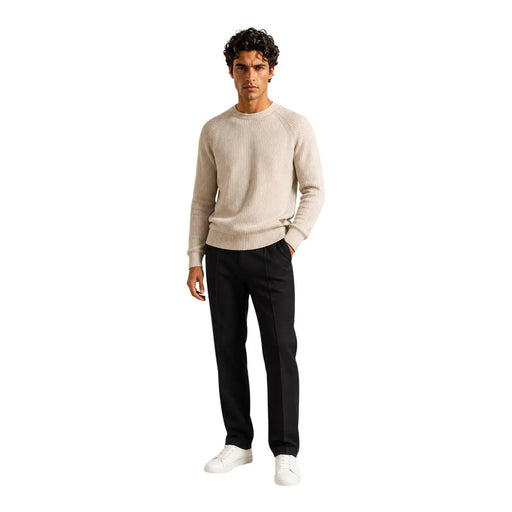 Guess wool sweater Niro Vanisãe for women in beige ribbed knit with long sleeves and crew neck, front view
