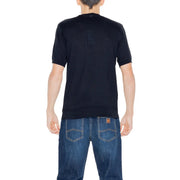 Hamaki-ho black cotton knit sweater for men featuring a short-sleeved crew neck design