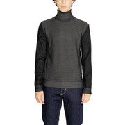 Black and gray textured turtleneck sweater with ribbed cuffs and hem, possibly ralph lauren.