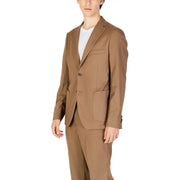 Un camel sur mesure hamaki-ho Blazer beige en polyester pour homme, fermeture à un bouton et poches à rabat