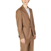 Hamaki-ho Blazer beige en polyester pour homme, col à revers, fermeture à un bouton beige et détails de surpiqûres discrets.