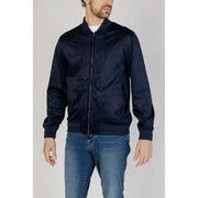 Hamaki-ho men’s navy blue satin bomber jacket with ribbed cuffs and waistband made of polyester for spring summer