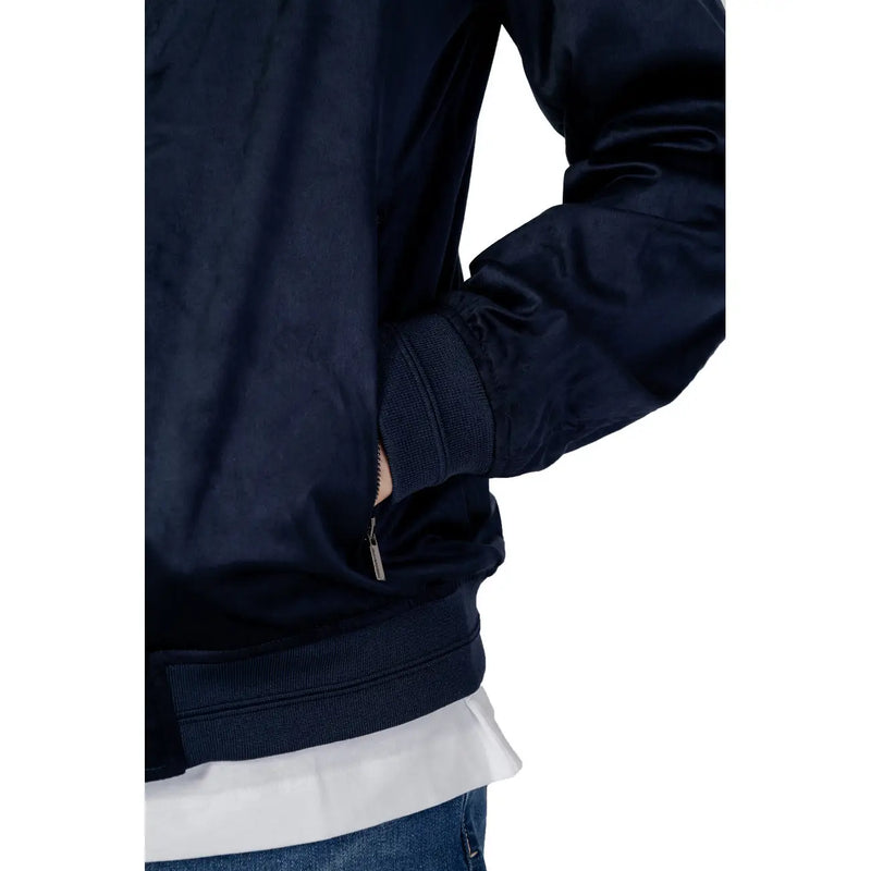 Hamaki-ho men’s navy blue polyester bomber jacket with ribbed cuffs and waistband for spring and summer wear