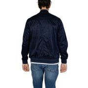 Navy blue satin hamaki-ho men’s bomber jacket with ribbed cuffs and hem made of polyester for spring and summer