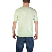 Hamaki-ho men’s green cotton short-sleeved knit t-shirt with ribbed crew neckline and hem