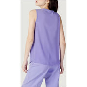 Lavender sleeveless hanny deep women tank top with smooth flowing fabric and subtle back seam detail, shown from the back