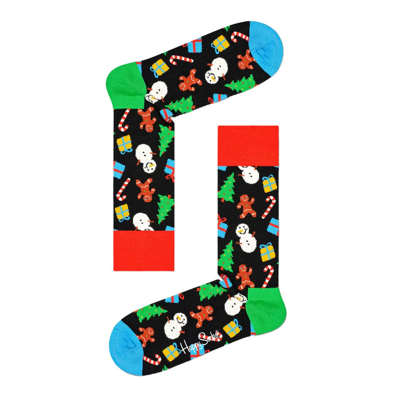 Happy socks women underwear red cotton blend with black Christmas-themed socks featuring festive patterns