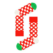Happy Socks women underwear red cotton blend socks with white polka dots green toe caps and playful snowman design