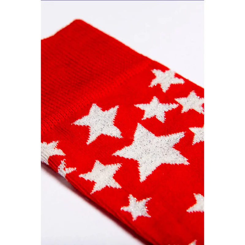 Happy Socks women underwear red knit sock with white glittery stars cotton blend size S featuring striped design