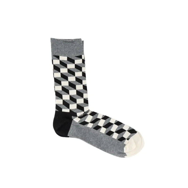 Happy Socks gray geometric cube pattern womens cotton underwear socks