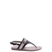 Hogan women leather sandals multicolor featuring black and silver leather thong design with metallic buckle