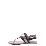 Hogan women leather thong sandals in navy blue and silver with a sleek minimalist metallic strap design