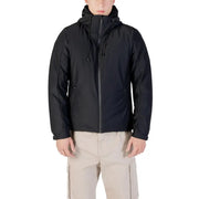 Black waterproof jacket with hood and zipper, likely from 5.11 tactical brand