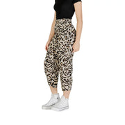 Ichi women beige leopard viscose trousers high waisted cropped pants with elastic waistband spring summer wear