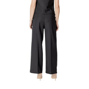 Ichi women black cotton trousers with tailored fit, wide legs, subtle front pleats, and pockets size 20122497