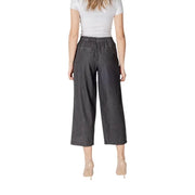 Dark gray wide-leg cropped cotton trousers with elastic waistband and front pockets by ichi women spring summer