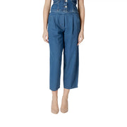 Ichi women black cotton high-waist denim culottes with button closure