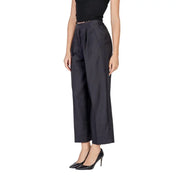Ichi Women black polyester high-waisted wide-leg trousers with pleats