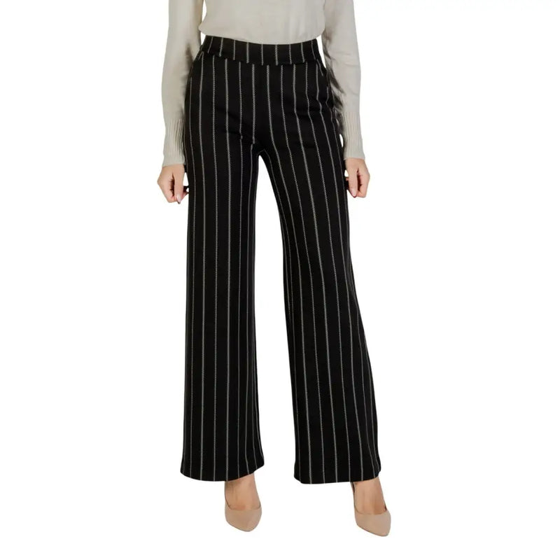 Ichi Women black striped wide-leg trousers from fall winter collection