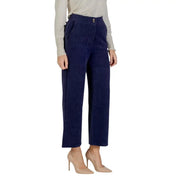Ichi navy blue corduroy straight-leg trousers with button closure