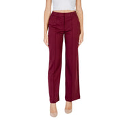 Ich women bordeaux trousers in burgundy polyester viscose with high-waisted wide-leg tailored fit and front pleats
