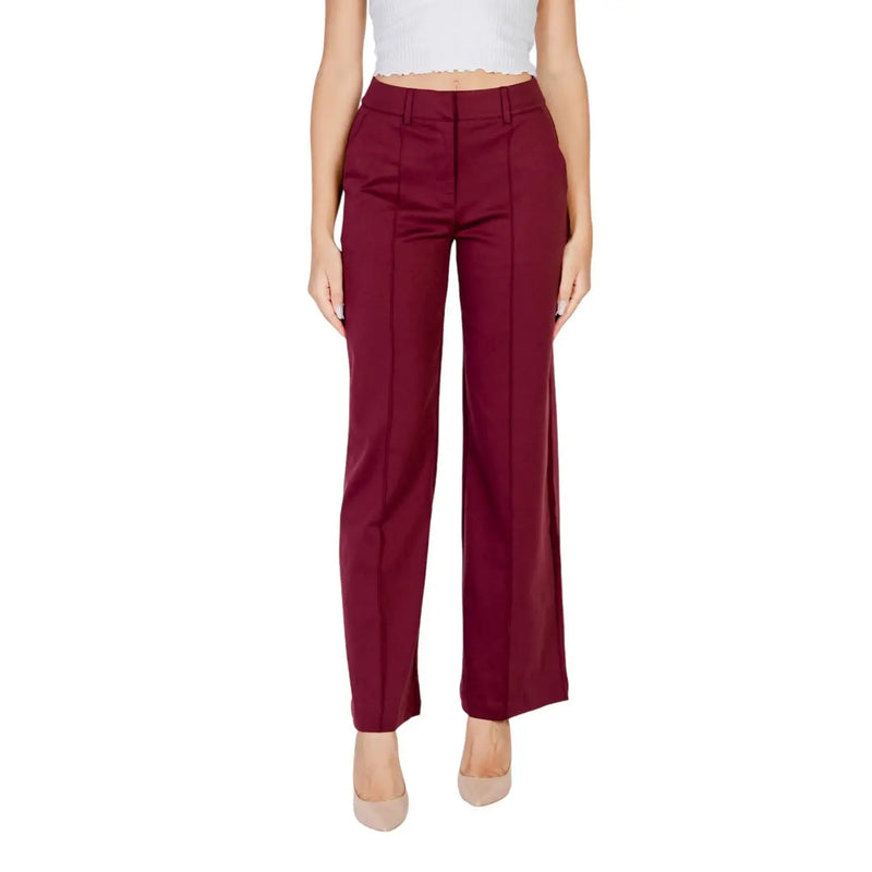 Ich women bordeaux trousers in burgundy polyester viscose with high-waisted wide-leg tailored fit and front pleats