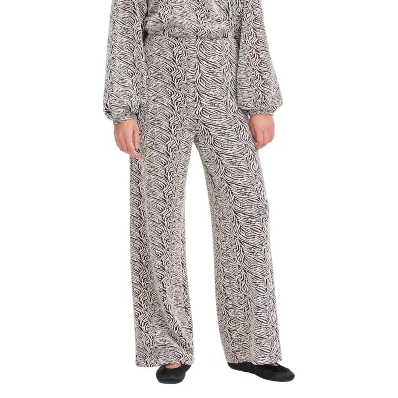 Ichi Women black and white zebra-print wide-leg trousers