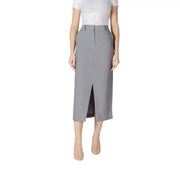 Ichi women grey spring summer mid-calf pencil skirt with front slit