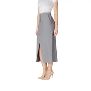 Ichi women grey spring summer skirt featuring a sleek mid-calf pencil design with side slit and front pockets