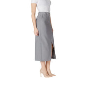 Ichi women grey spring summer midi skirt with sleek straight cut side slit and functional pockets