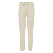 Ichi women beige trousers with lace front pockets and tapered fit featuring subtle front pleats