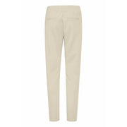Beige slim-fit Ichi women trousers with soft tailored fabric and subtle lace front back pockets shown from the back side