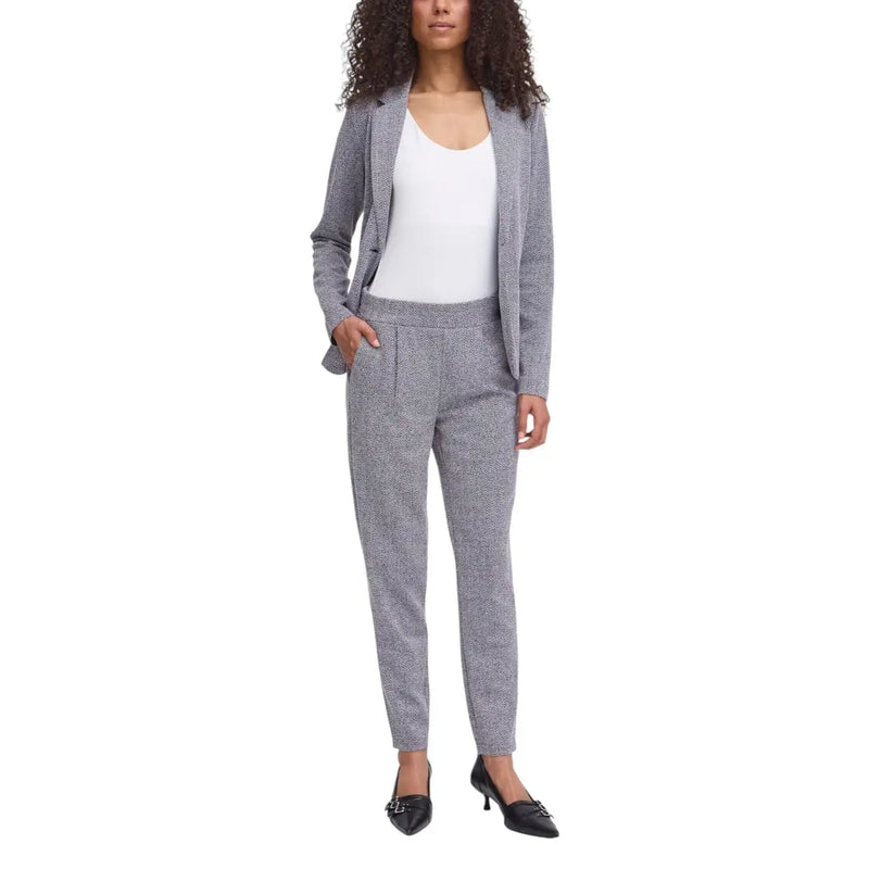 Gray herringbone-patterned blazer and matching trousers set in polyester viscose for fall winter by Ichi women