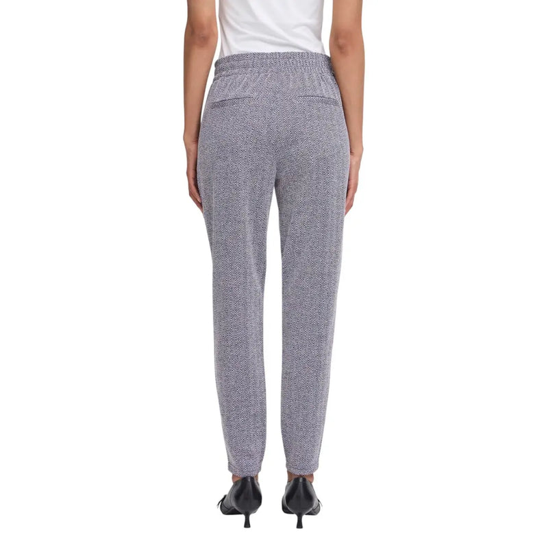 Gray herringbone-patterned ichi women tapered trousers with elastic waistband made of polyester viscose for fall winter
