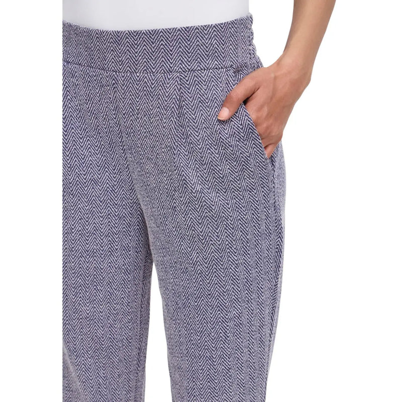 Ichi women trousers in gray herringbone pattern with high-waisted elastic fit made of polyester viscose for fall winter