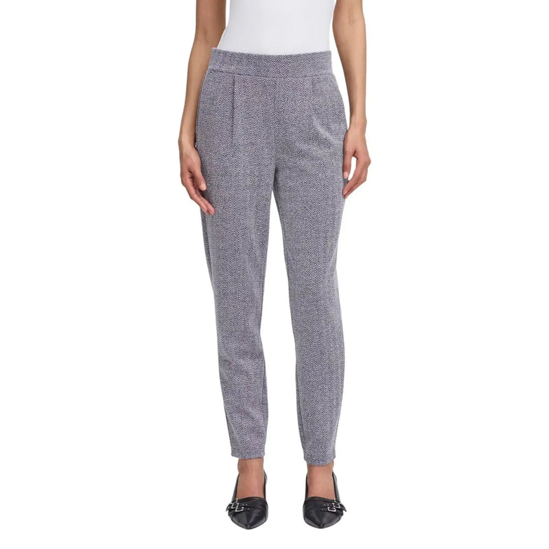 Gray herringbone-patterned ichi women trousers with high waist slim fit made of polyester viscose for fall winter