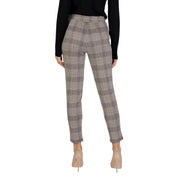 Ichi Women’s beige checked trousers with fitted waistband