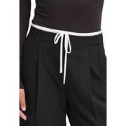 Ichi womens black pleated trousers with white drawstring and front pockets