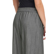 Ichi women’s grey textured wide-leg trousers with elastic waistband and pockets for fall winter collection
