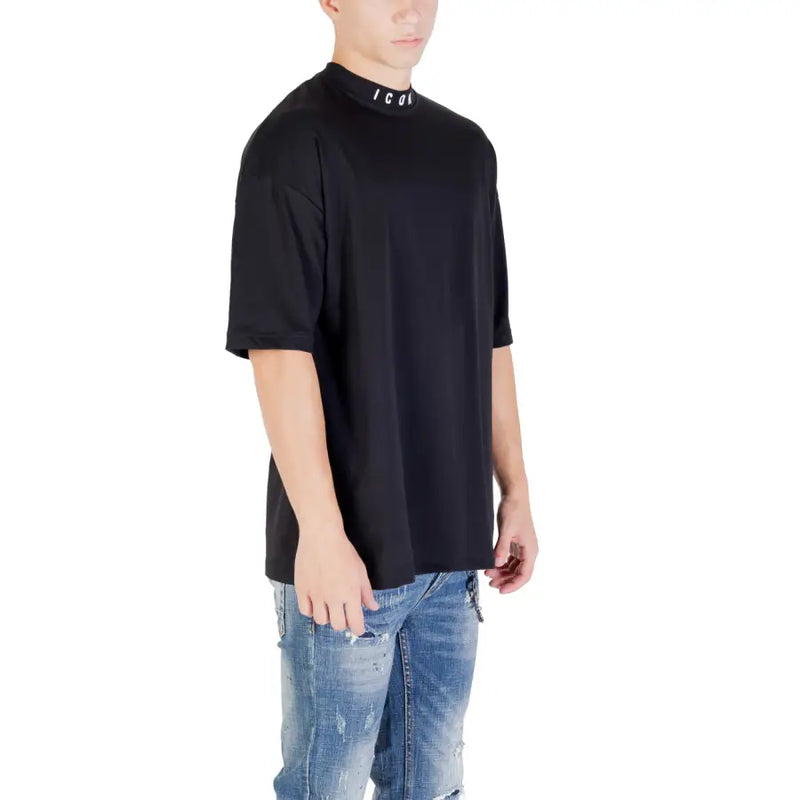 Men’s black oversized T shirt with high crew neck from Icon Black Men T Shirt Fall Winter collection