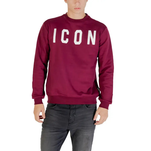 Men’s burgundy long-sleeved sweatshirt with white ICON print for fall winter fashion