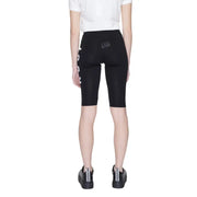 Icon men black cotton slip-on shorts featuring high-waisted black bike shorts with white vertical lettering and rear patch