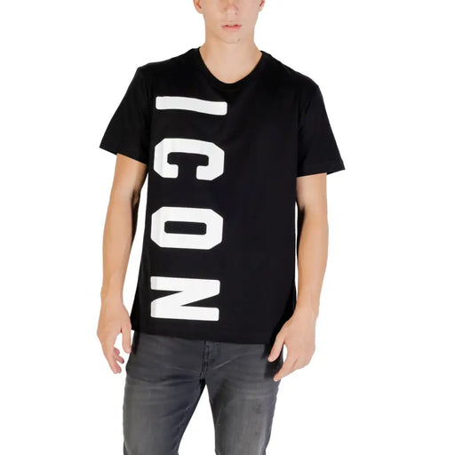 Men’s black short-sleeve T-shirt with ICON print in white, ideal for fall winter fashion