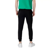 Icon men black striped cotton blend casual jogger pants with elastic cuffs and a subtle yellow side seam tag