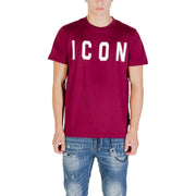 Maroon Dsquared2 icon graphic cotton t shirt with bold white lettering and round neck for men Bordeaux color